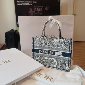 Dior Blue and White Embroidered Tote Bag